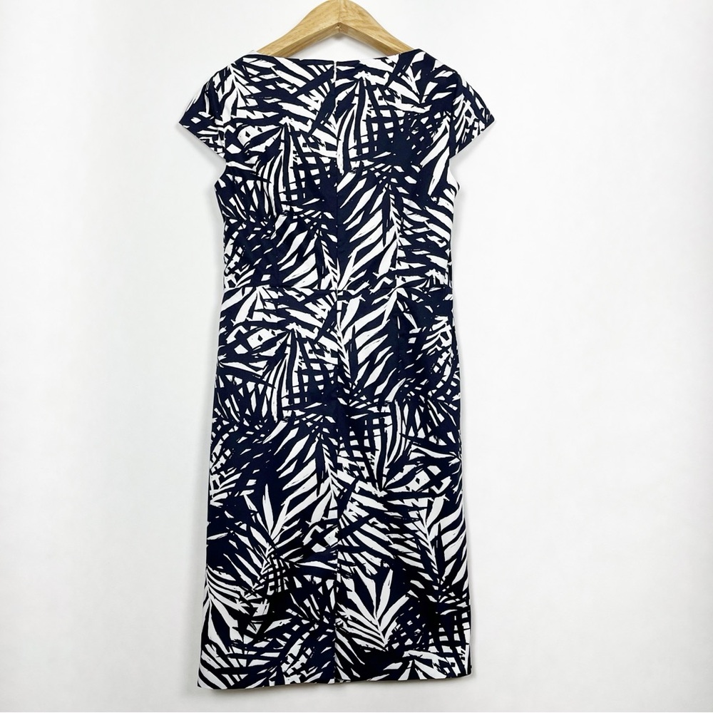 Colebrook Black and White Midi Sheath Dress with Cap Sleeves Size 10 Palm Leaf - Picture 6 of 12